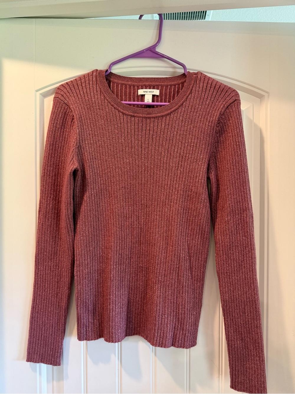 Nine West Ribbed Crewneck Sweater in Dusty Rose